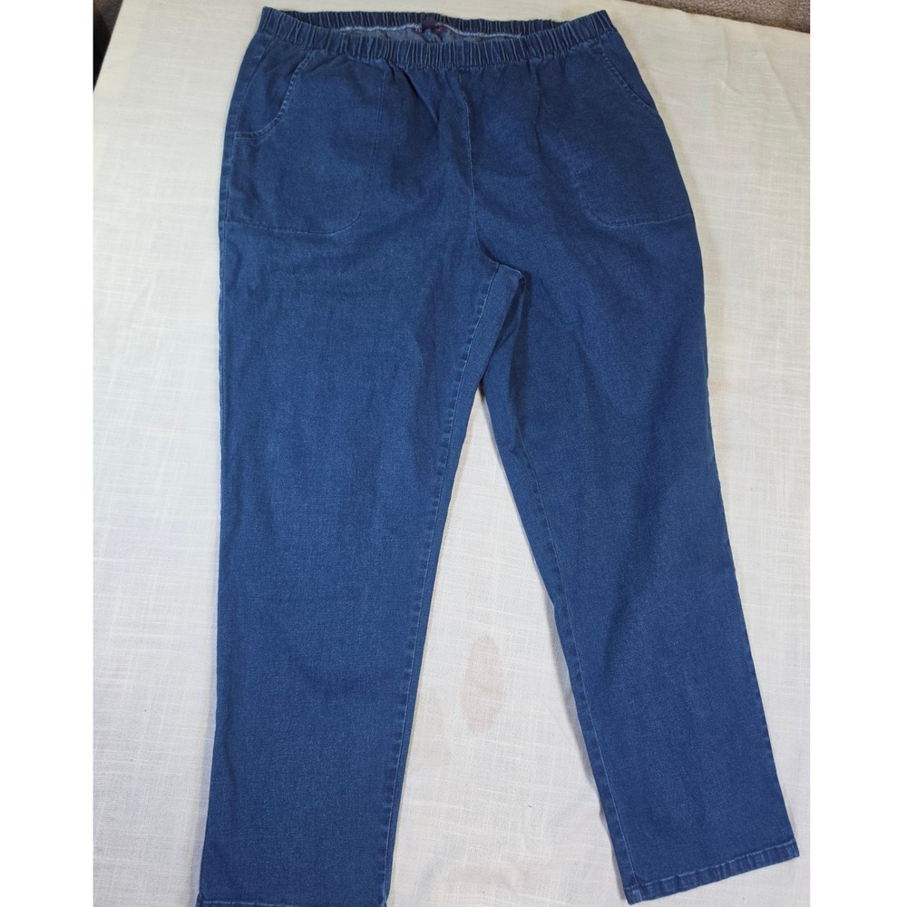 Raman Womens Plus 24W Elastic Waist Pull On Denim Pants Blue Straight Leg